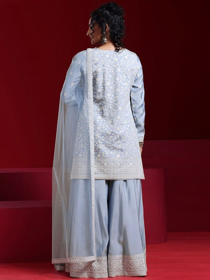 Dhiyona LL Floral Embroidered Regular Sequinned Kurta with Palazzos & Dupatta