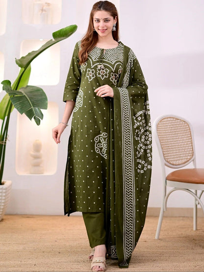 Women Ethnic Motifs Printed Regular Pure Cotton Kurta with Trousers & With Dupatta