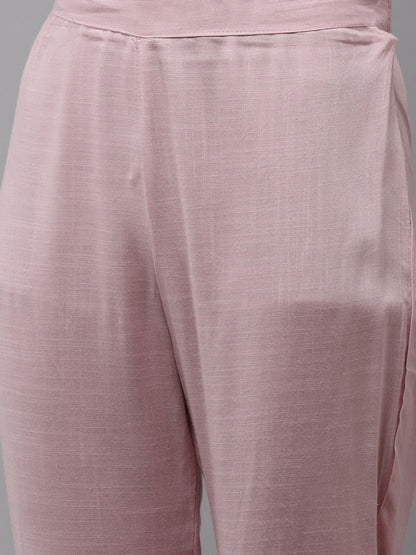 Dhiyona IS Women's Women Pink Floral Embroidered Regular Gotta Patti Pure Silk Kurta with Trousers & With Dupatta