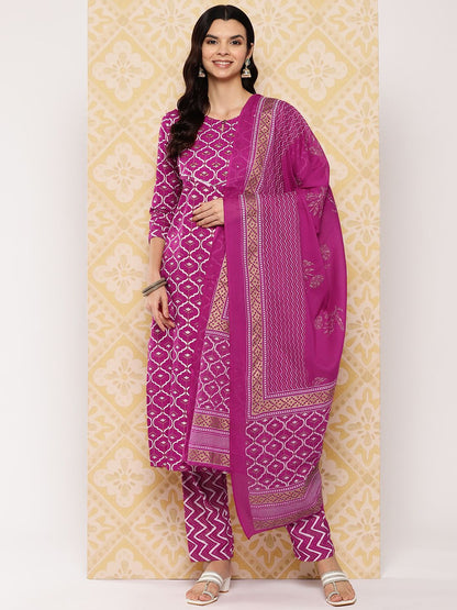 Dhiyona KL Women Printed Regular Kurta with Trousers & Dupatta