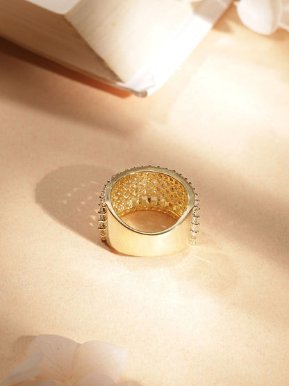 Dhiyona RJ Women's Stylish 22K Gold Plated Premium Quality Cubic Zirconia Studded Finger Ring