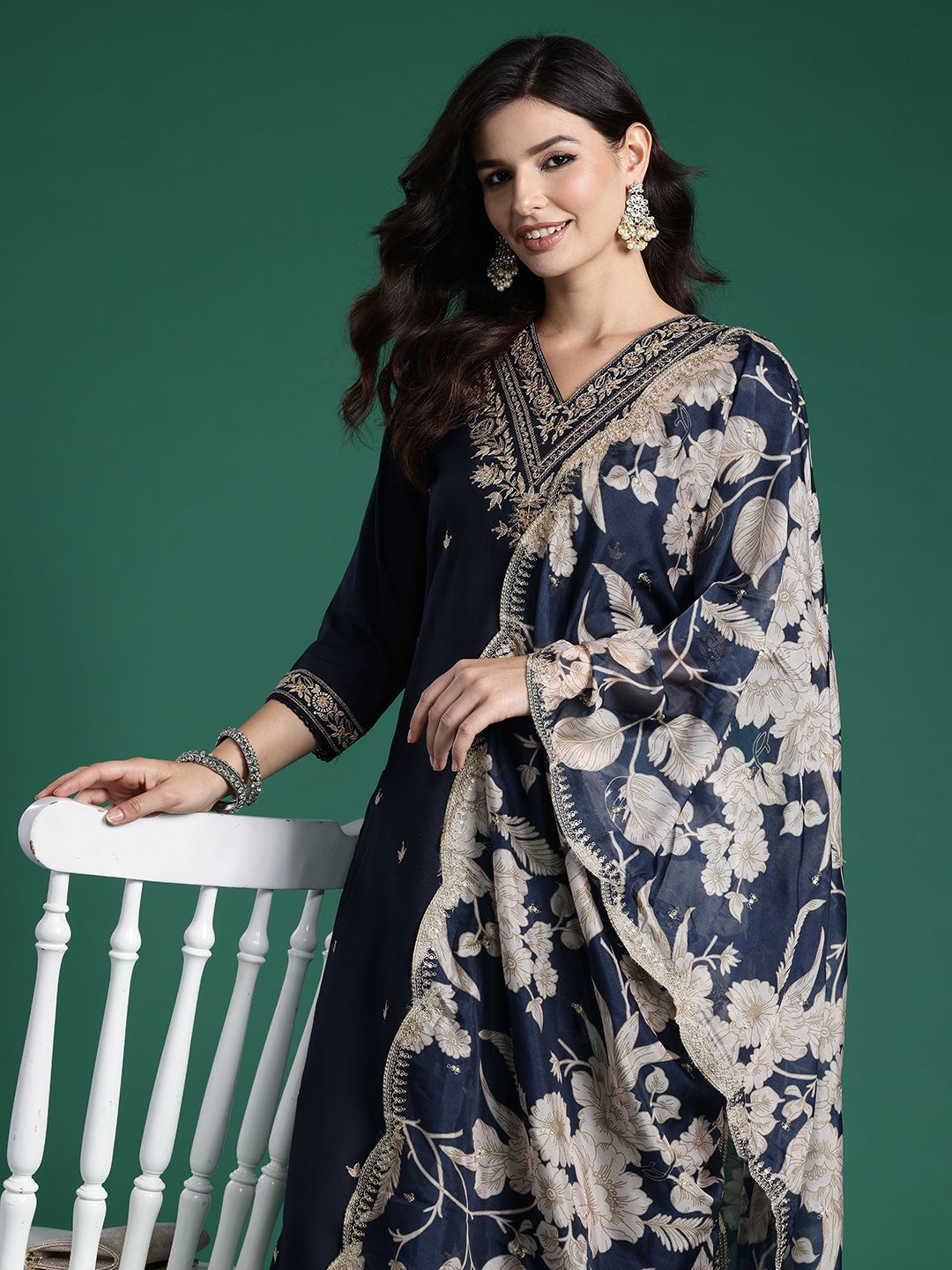 Dhiyona IE Ethnic Motifs Embroidered Sequinned Kurta with Salwar & With Dupatta