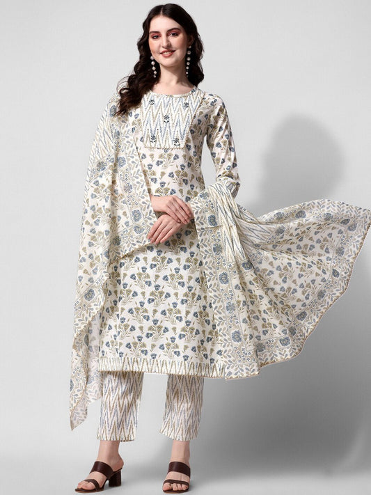 Dhiyona KL Floral Printed Gotta Patti Pure Cotton Kurta with Trousers & Dupatta