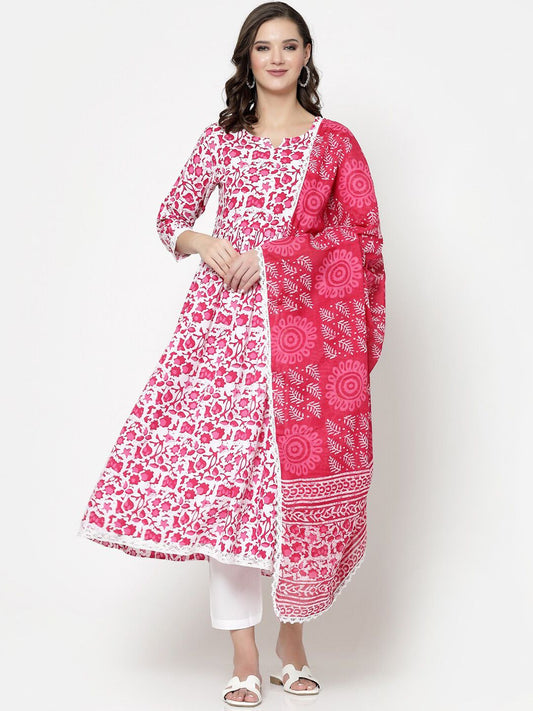 Dhiyona KL Floral Printed Regular Kurta with Trousers & Dupatta