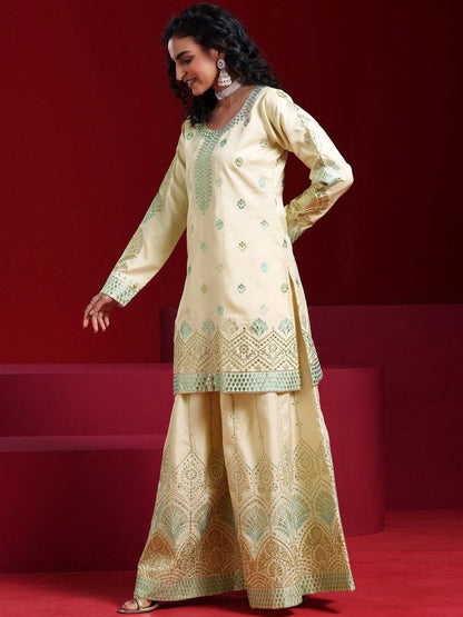 Dhiyona LL Floral Embroidered Regular Sequinned Kurta with Palazzos & Dupatta