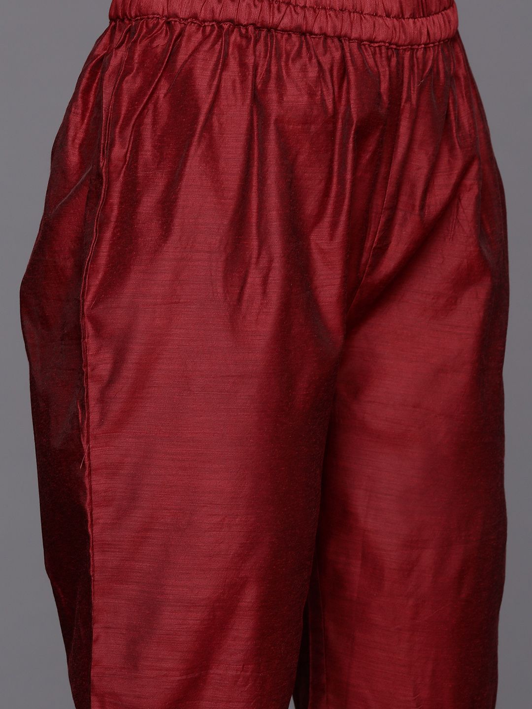 Maroon Floral Embroidered Regular Chanderi Silk Zari Kurta with Trousers & Dupatta