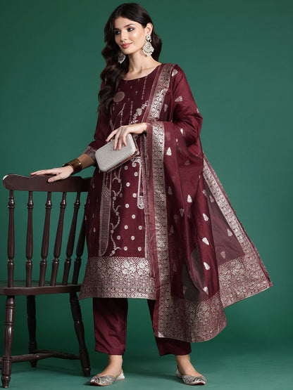 Women Ethnic Motifs Regular Kurta with Trousers & With Dupatta