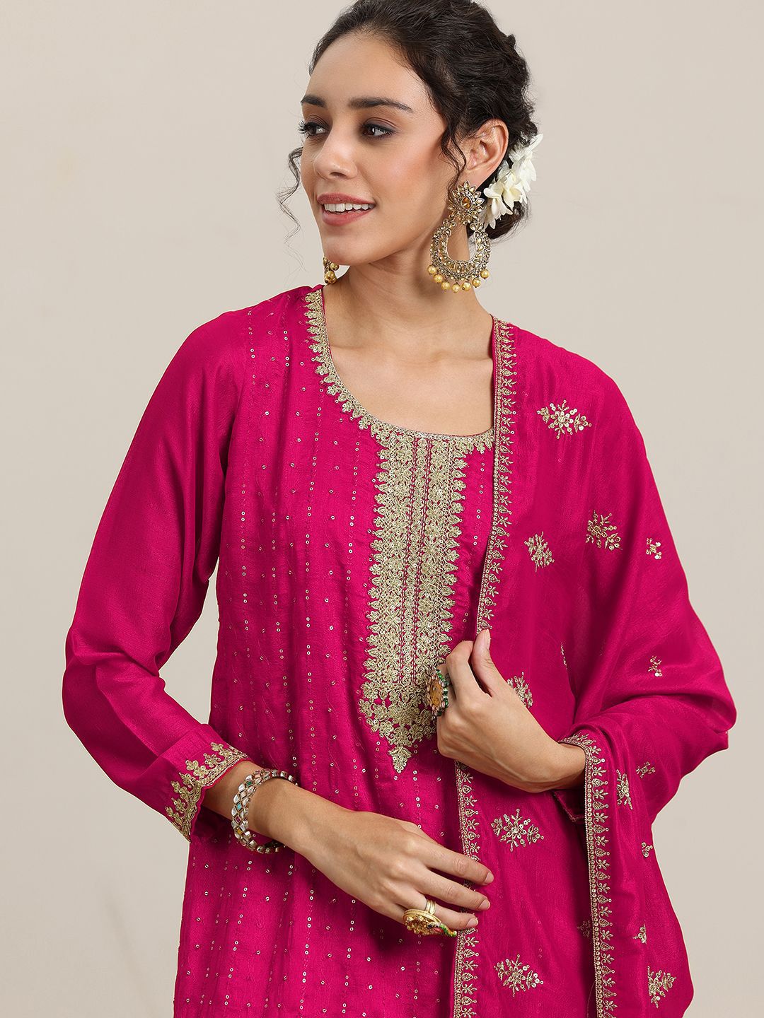 Dhiyona LL Women Floral Embroidered Kurta with Palazzos & Dupatta