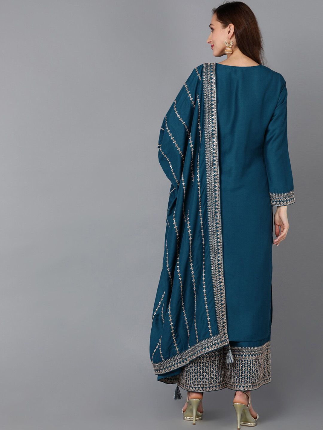 Dhiyona KL Embroidered Regular Sequinned Kurta with Palazzos & Dupatta
