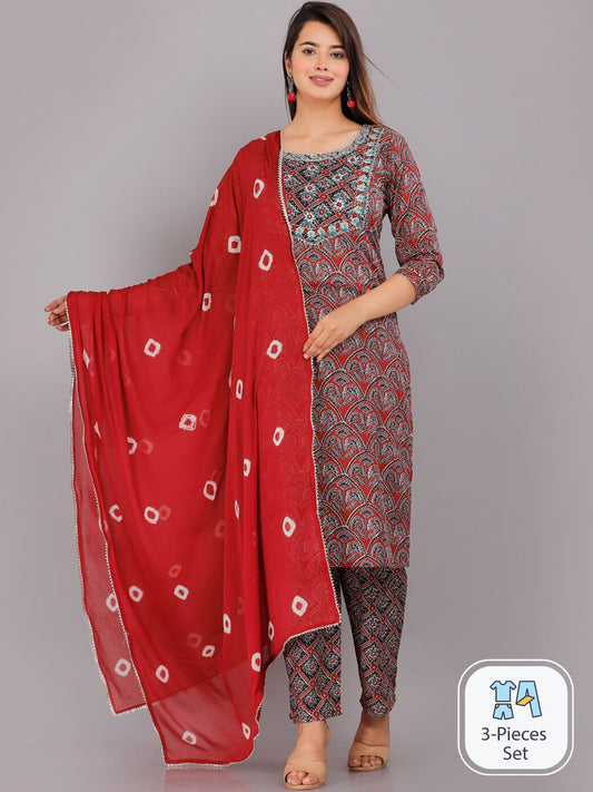 Dhiyona KL Ethnic Motif Printed Regular Gotta Patti Kurta & Trousers With Dupatta