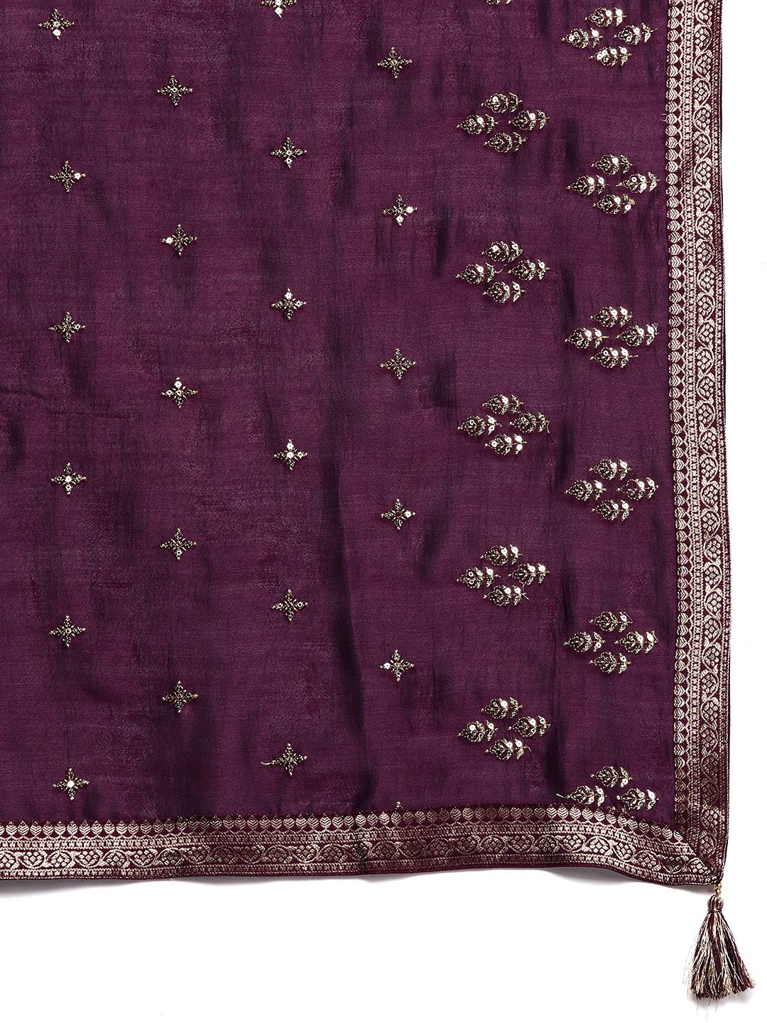 Dhiyona LL Women Purple Floral Embroidered Sequinned Kurta with Palazzos & Dupatta