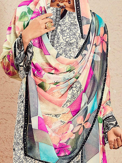 Women Floral Printed Regular Kurta with Trousers & With Dupatta