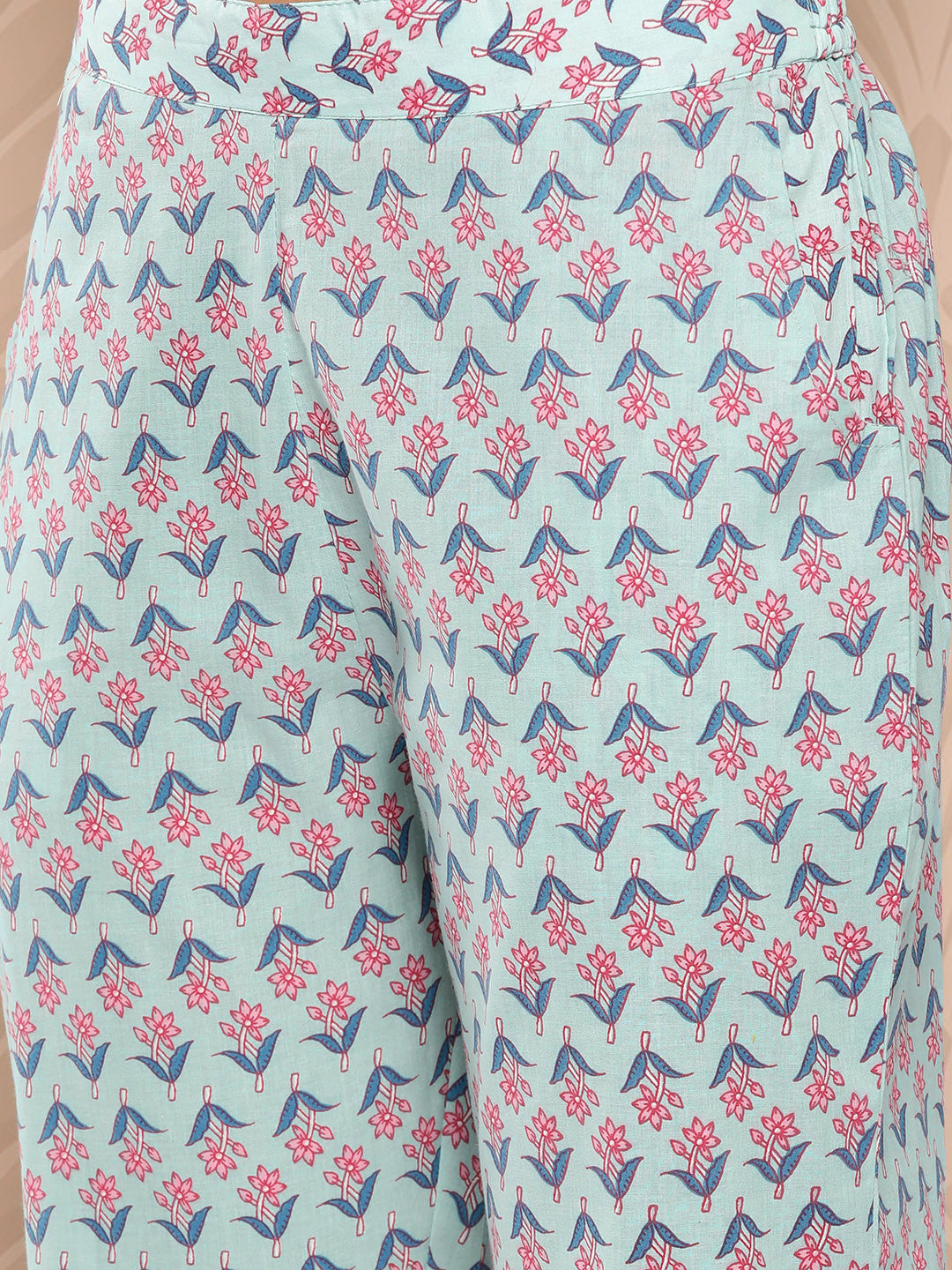 Floral Printed Panelled Pure Cotton Kurta with Trousers