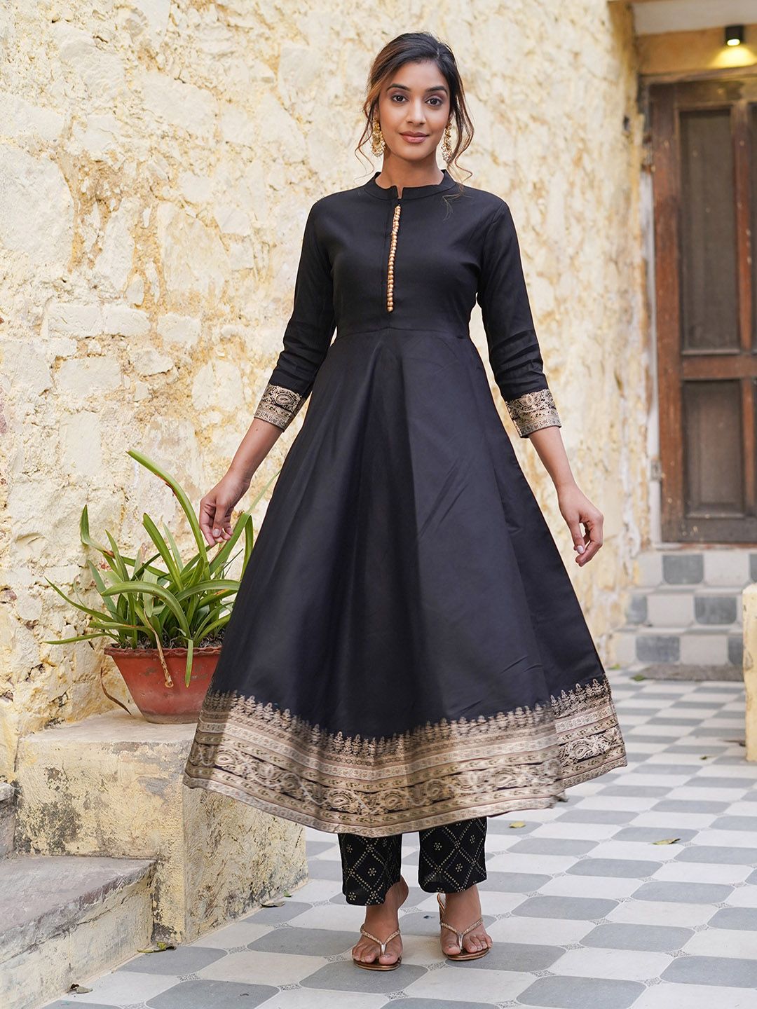Dhiyona KL Mandarin Collar Ethnic Motifs Printed Regular Kurta with Trousers & With Dupatta