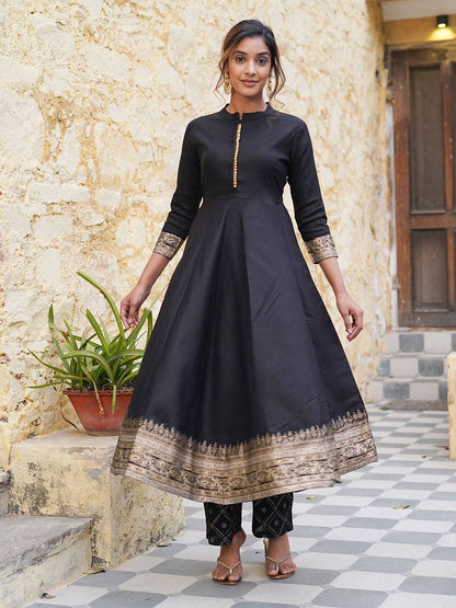 Dhiyona KL Mandarin Collar Ethnic Motifs Printed Regular Kurta with Trousers & With Dupatta