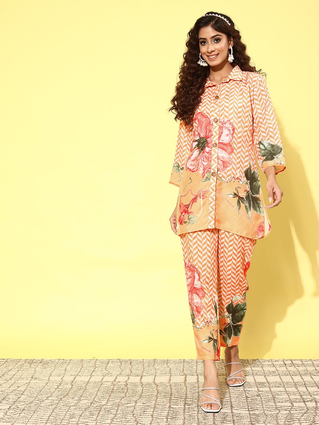 Dhiyona IE Women Printed Shirt with Trousers Co-Ords