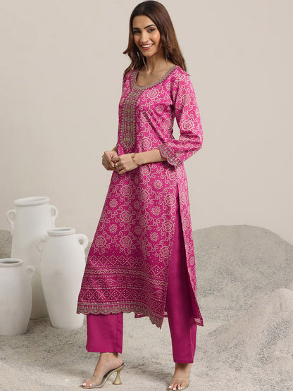 Women Bandhani Printed Regular Sequinned Kurta with Trousers & With Dupatta