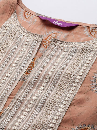 Women Paisley Printed Regular Thread Work Kurta with Trousers & With Dupatta
