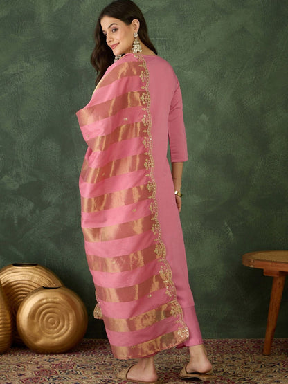 Dhiyona KL Women Floral Embroidered Regular Thread Work Kurta With Trousers & Dupatta