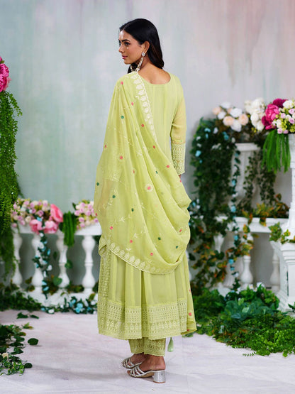 Dhiyona CH Ethnic Motifs Embroidered Thread Work Anarkali Kurta With Trousers And Dupatta