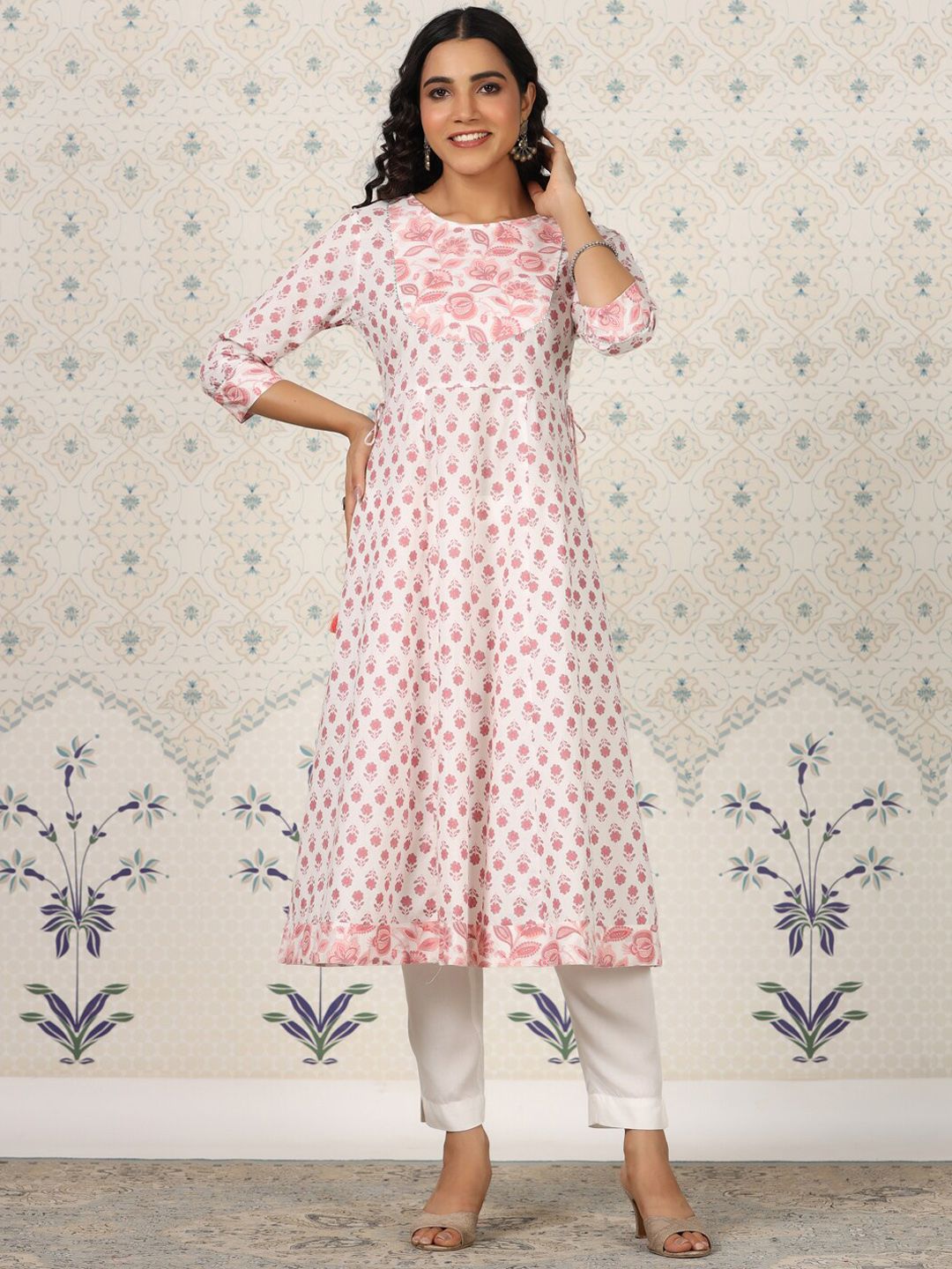 Dhiyona OD  Floral Printed Gotta Patti Pure Cotton A-Line Kurta