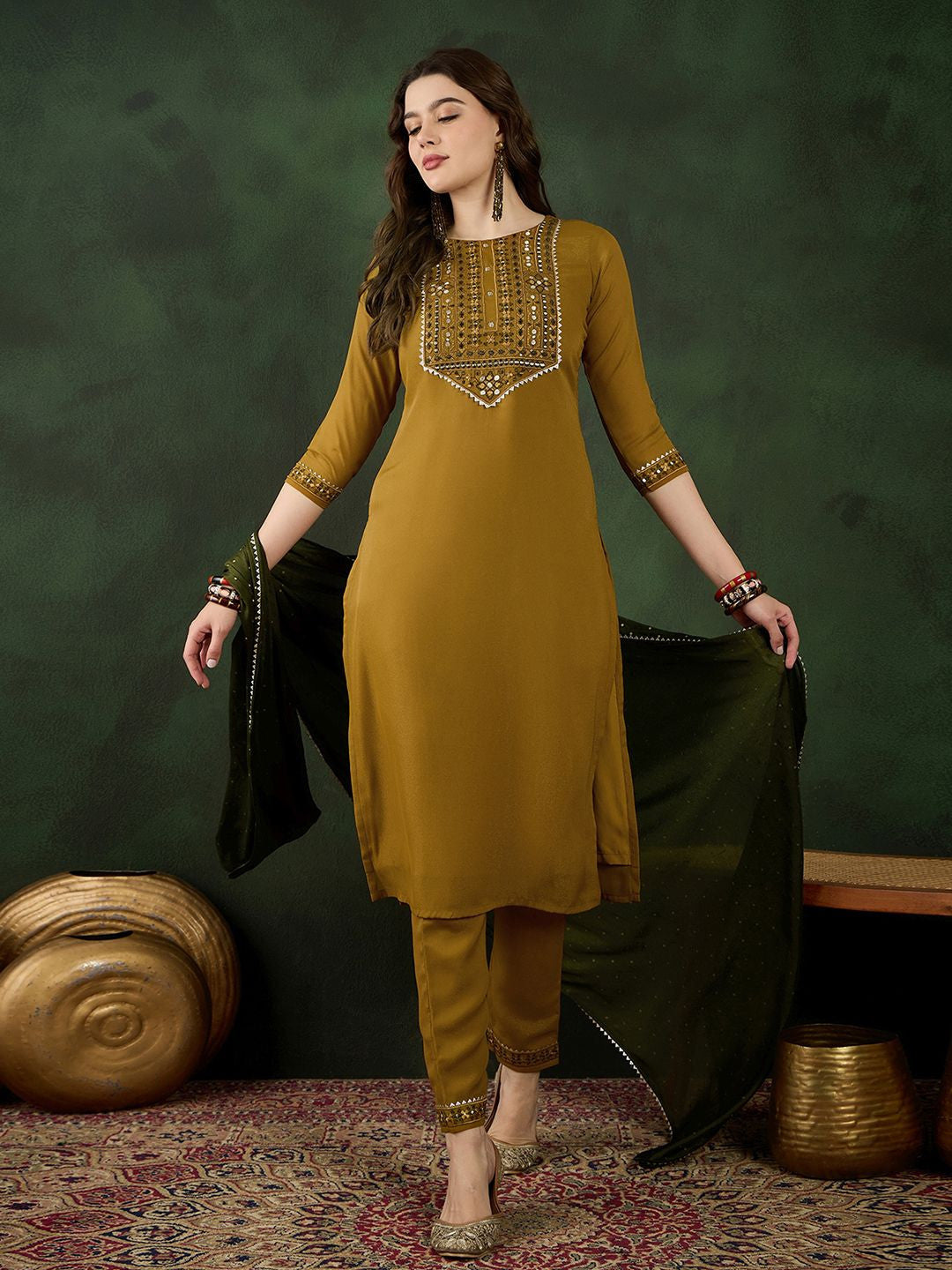 Zari Sequence Embroidered With Gotapatti Kurta With Trouser Kurta Set