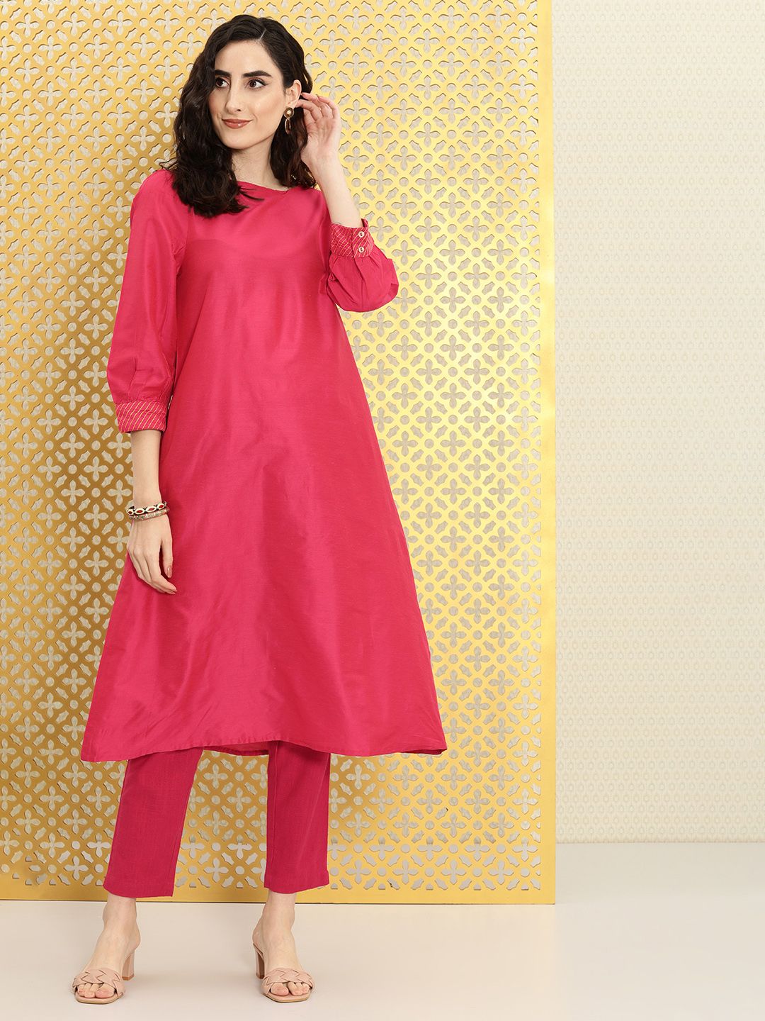 Dhiyona OD  Women Fuchsia Pink Solid Rozana Kurta
