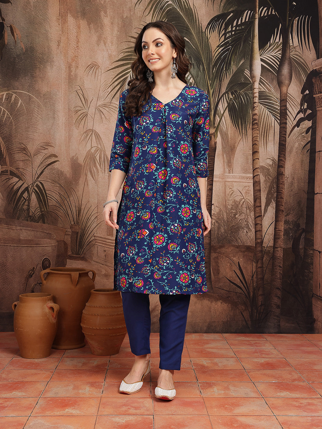 Indie Floral Printed Regular Kurta with Trousers