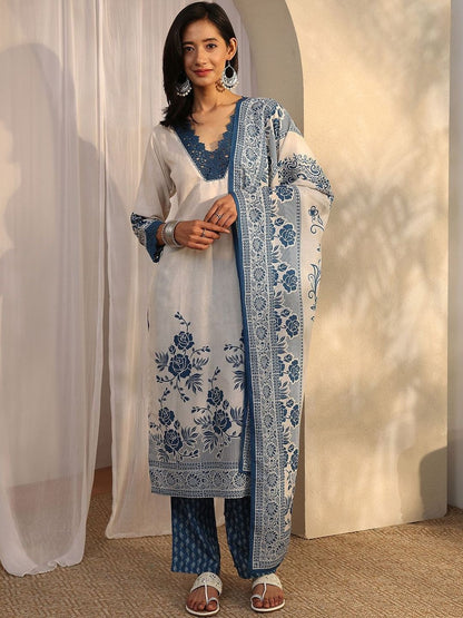 Women Floral Printed Regular Kurta with Trousers & With Dupatta