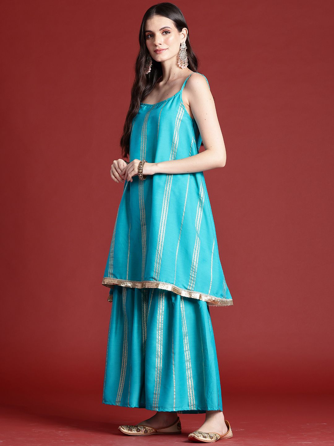 Dhiyona AN Ethnic Motifs Print Gotta Patti Kurta with Sharara & Dupatta