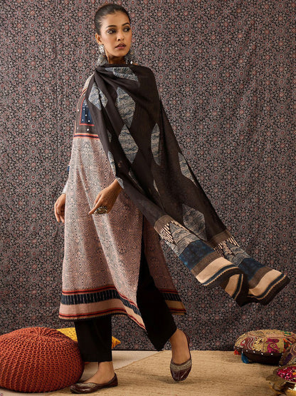 Women Ethnic Motifs Printed Regular Beads and Stones Pure Cotton Kurta with Trousers & With Dupatta