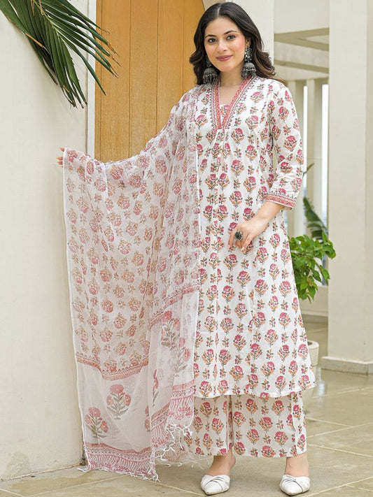 Dhiyona KL Women Printed Pure Cotton Kurta Sets With Dupatta