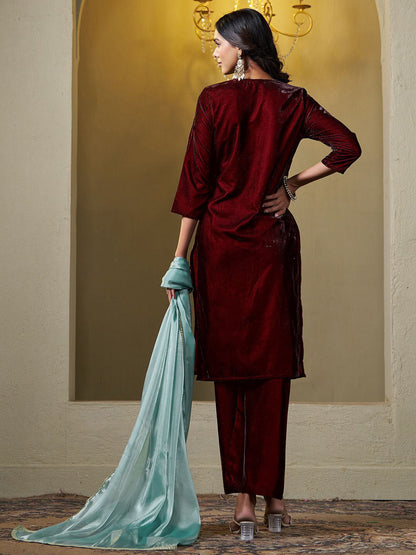 Embroidered Kurta & Trouser With Dupatta