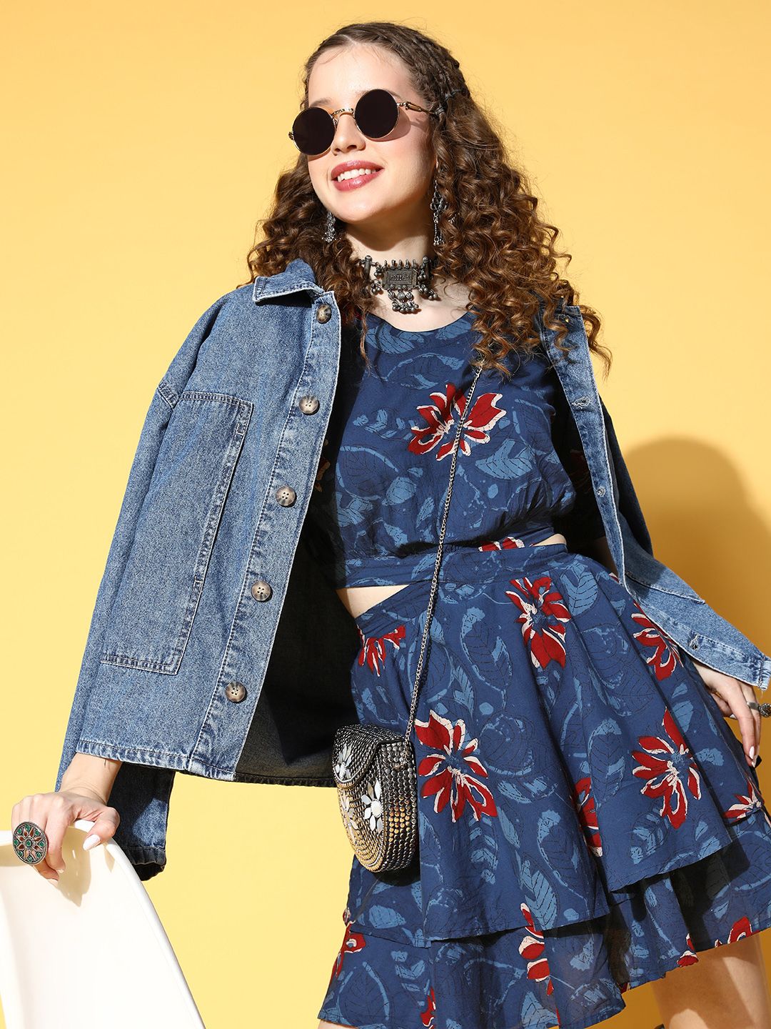 Dhiyona AY Women's Classic Navy Blue Floral All in the Details Dress