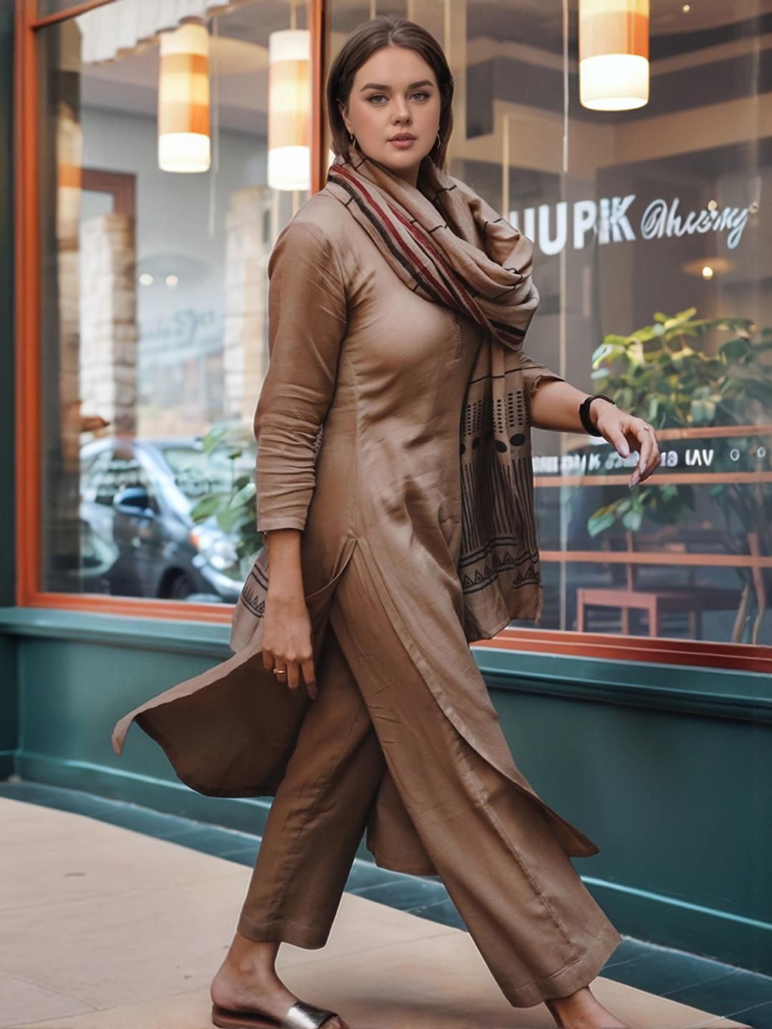 Dhiyona KL Women Beige Viscose Rayon Solid Kurta Sets
