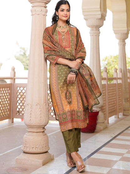 Dhiyona KL Women Ethnic Motifs Printed Regular Kurta with Trousers & With Dupatta