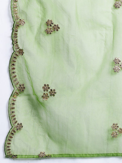 Dhiyona Women's Plus Size Floral Embroidered Gotta Patti Kurta with Trousers & With Dupatta