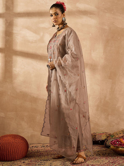 Women Ethnic Motifs Embroidered Regular Thread Work Kurta with Trousers & With Dupatta