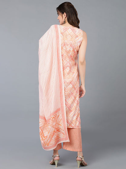 Dhiyona KL Printed V-Neck Regular Kurta with Palazzos & Dupatta