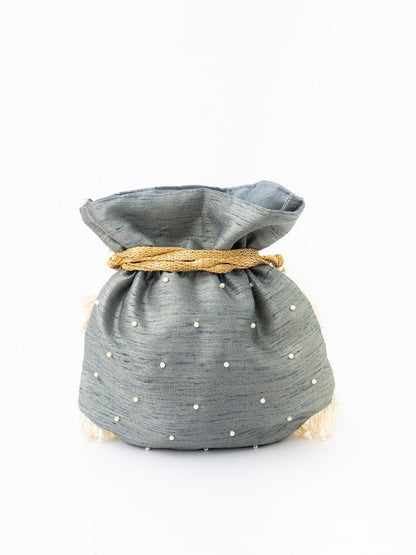 Dhiyona NR Grey & White Embroidered Potli Clutch