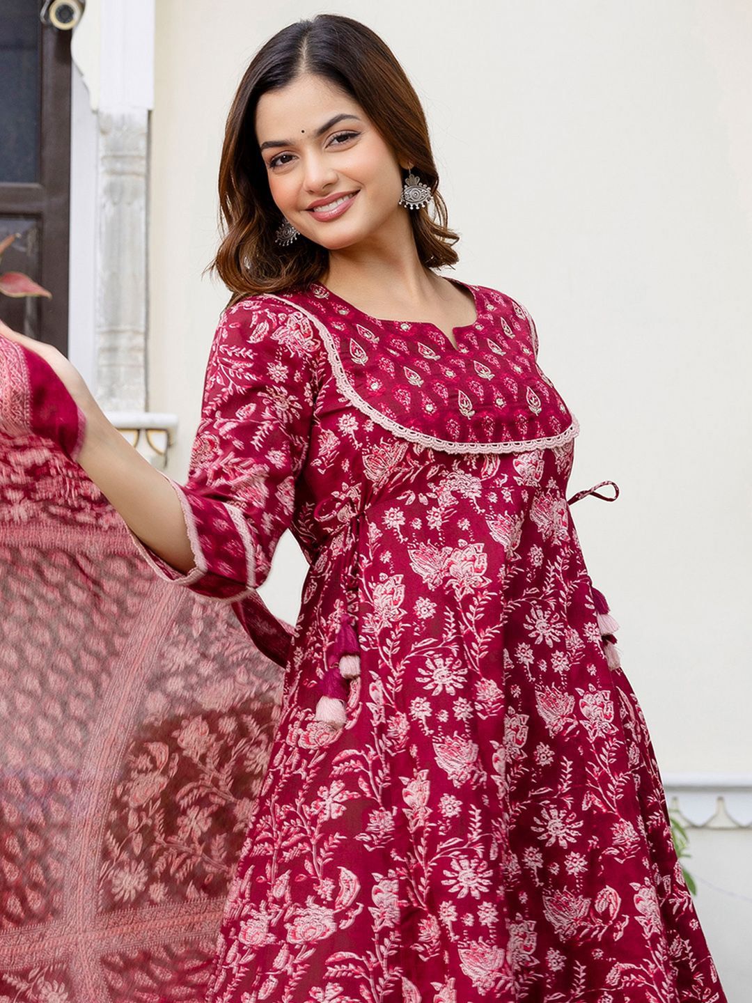 Women Ethnic Motifs Printed Pure Cotton Kurta with Trousers & With Dupatta