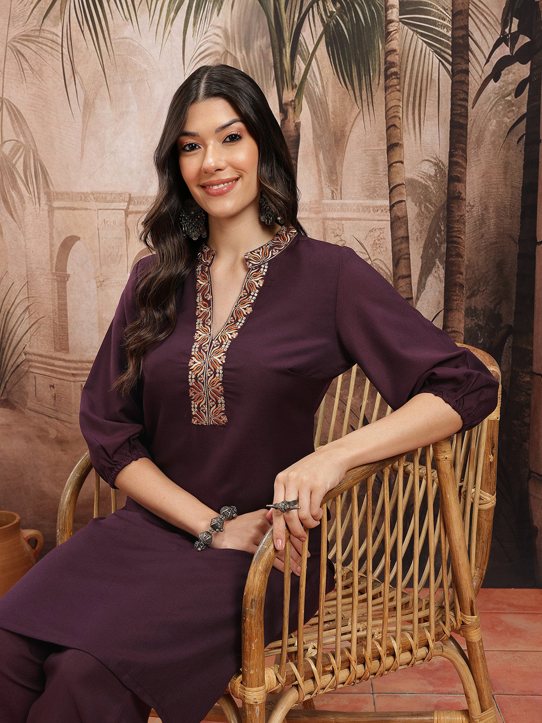 Thread Work Kurta with Trousers
