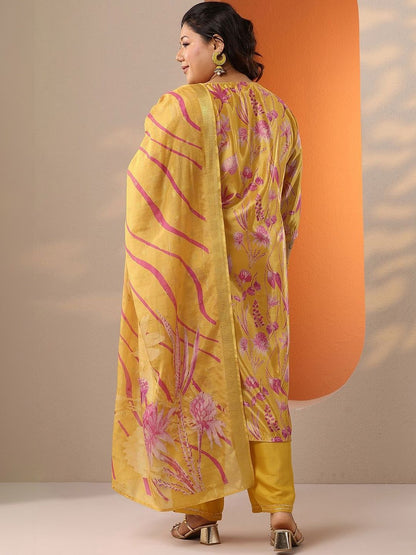 Dhiyona Women's Plus Size Floral Printed Regular Kurta with Palazzos & With Dupatta