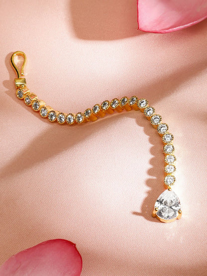 Dhiyona RJ Women's Stylish 22KT Gold Plated Cubic Zirconia Studded & AD Drop Handcrafted Maang Tikkas