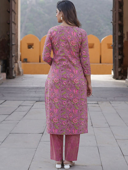 Dhiyona KL Floral Printed Pure Cotton Kurta with Trousers & With Dupatta