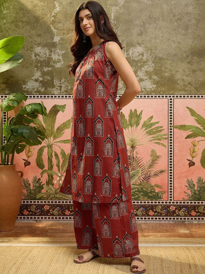 Printed Pure Cotton Halter Neck Kurta & Palazzos