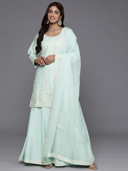 Dhiyona LL Floral Embroidered Beads & Stones Kurti with Palazzos & Dupatta
