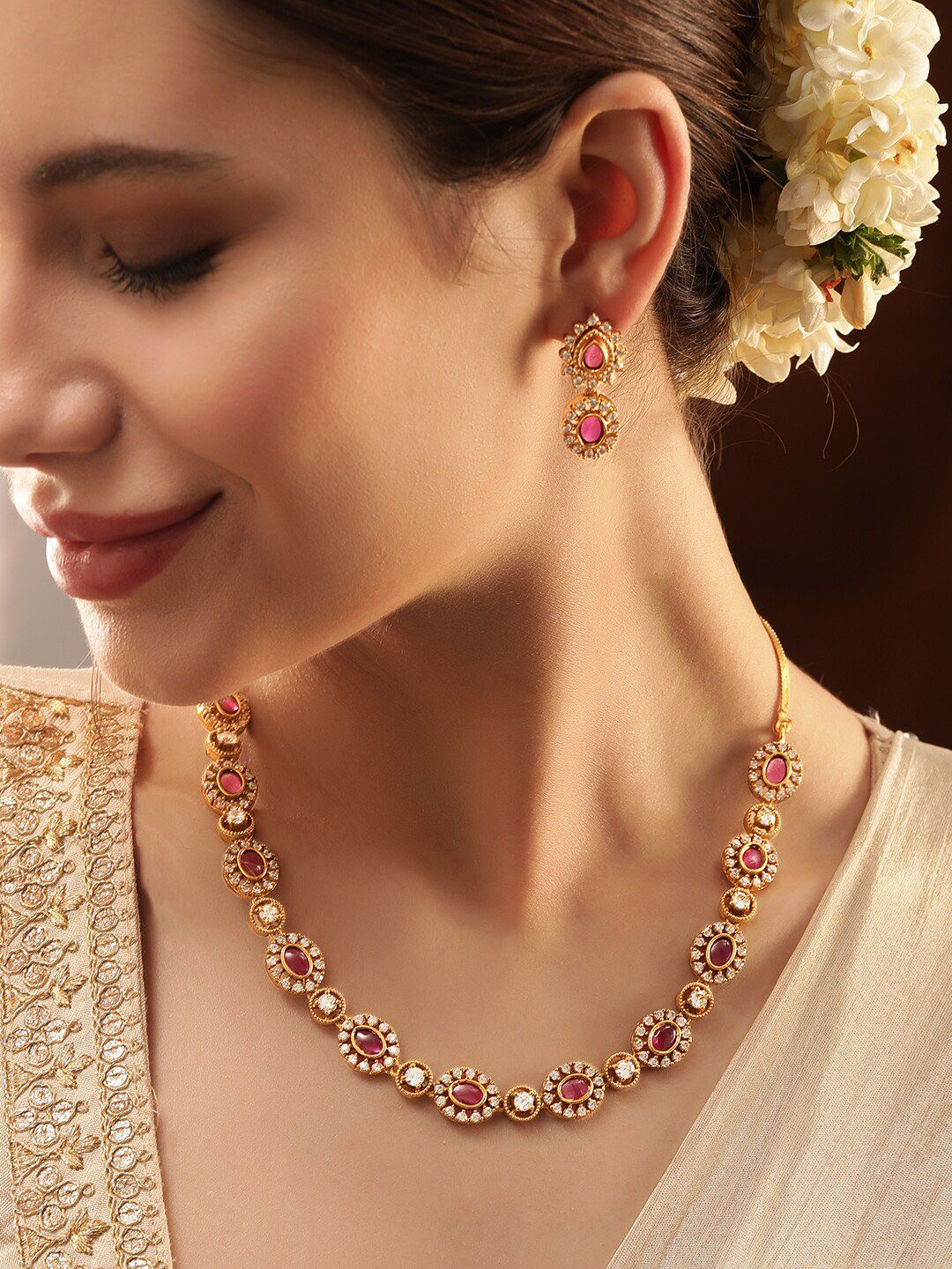 Dhiyona RJ Women's Gold Plated Stone Studded Jewellery Set