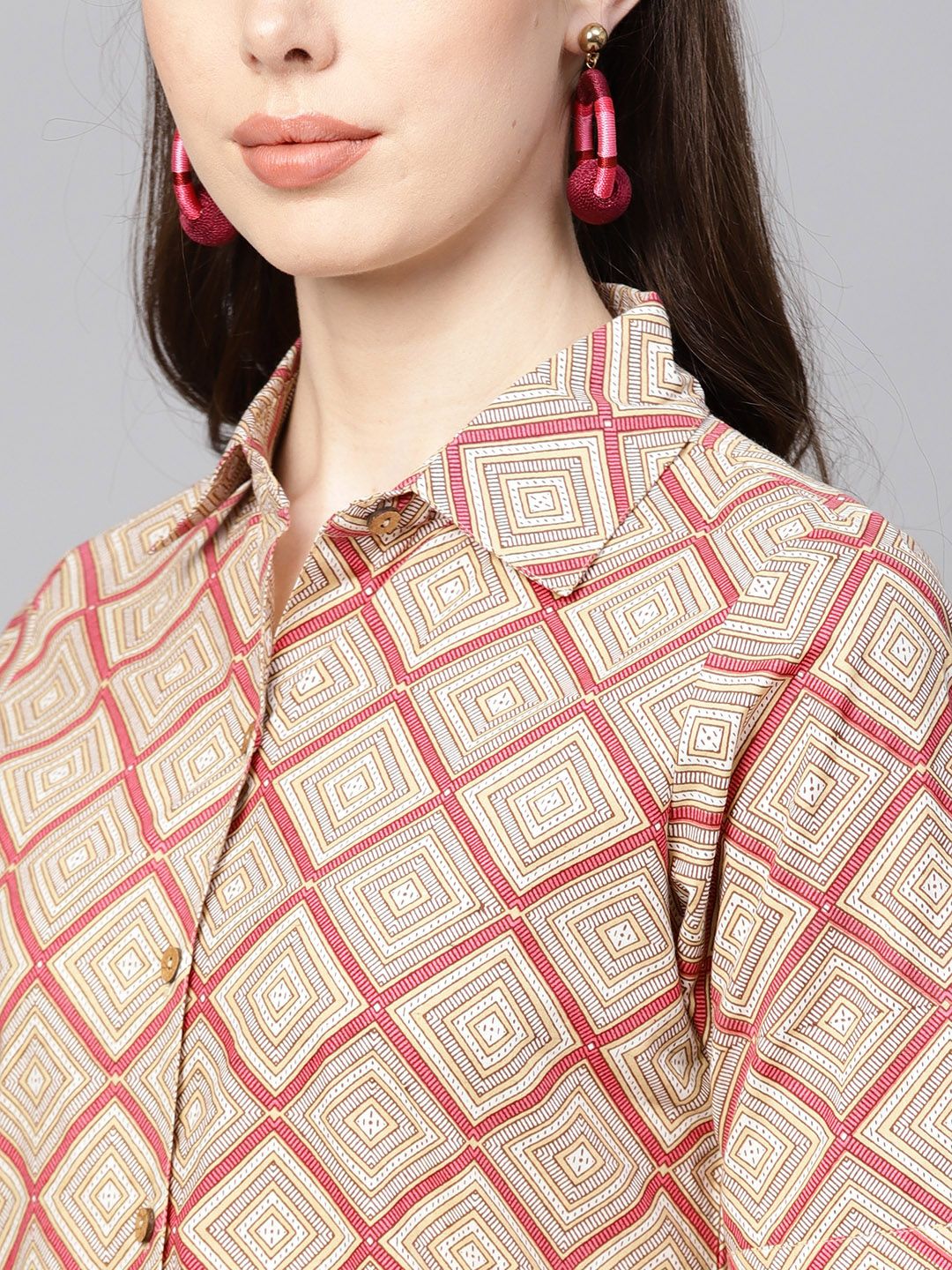 Dhiyona AY Women's Beige & Pink Printed Shirt Dress