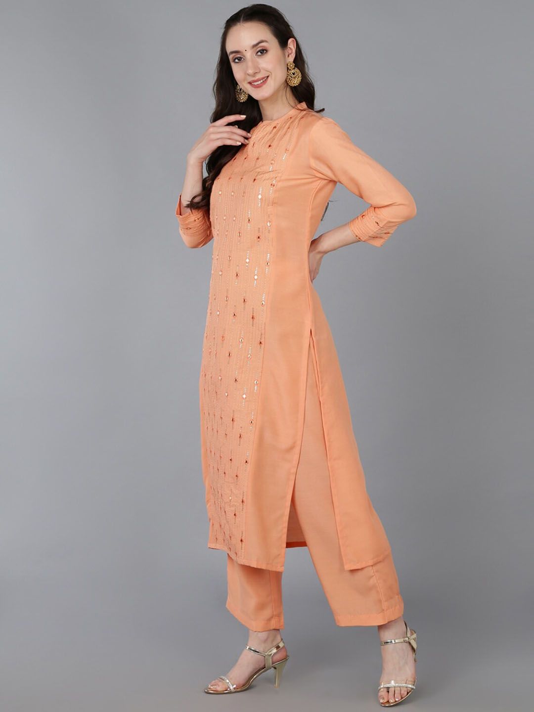 Dhiyona KL Ethnic Motifs Embroidered Regular Mirror Work Kurta With Palazzos & Dupatta